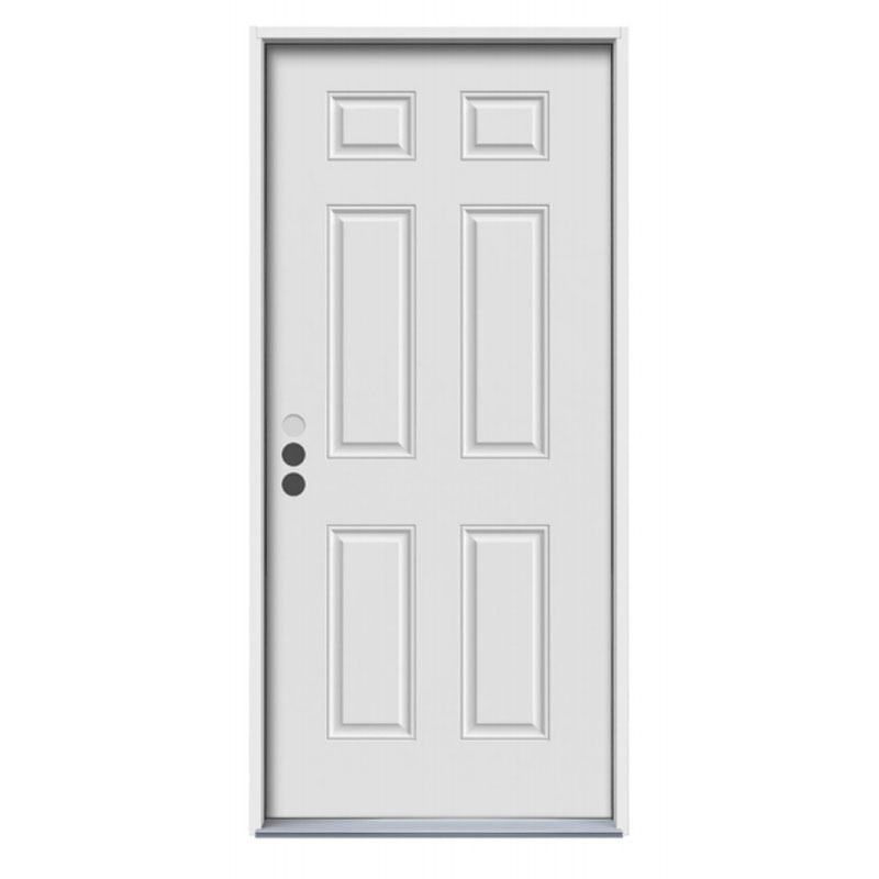 36" x 80" x 1-3/4" SC 6 Panel Metal Exterior Door Unit - 2-1/2 Bore - Left Hand