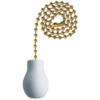 12" White Ceiling Fan Pull Knob with Brass Chain