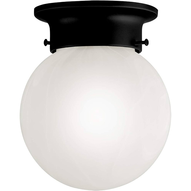 6" Flush Mount 1 Bulb Ball Ceiling Fixture with Alabaster Glass - Matte Black