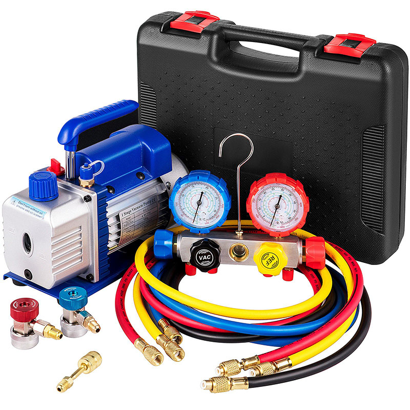 4.8 CFM 1/3 HP Single Stage Vacuum Pump with Manifold Gauge and Hoses