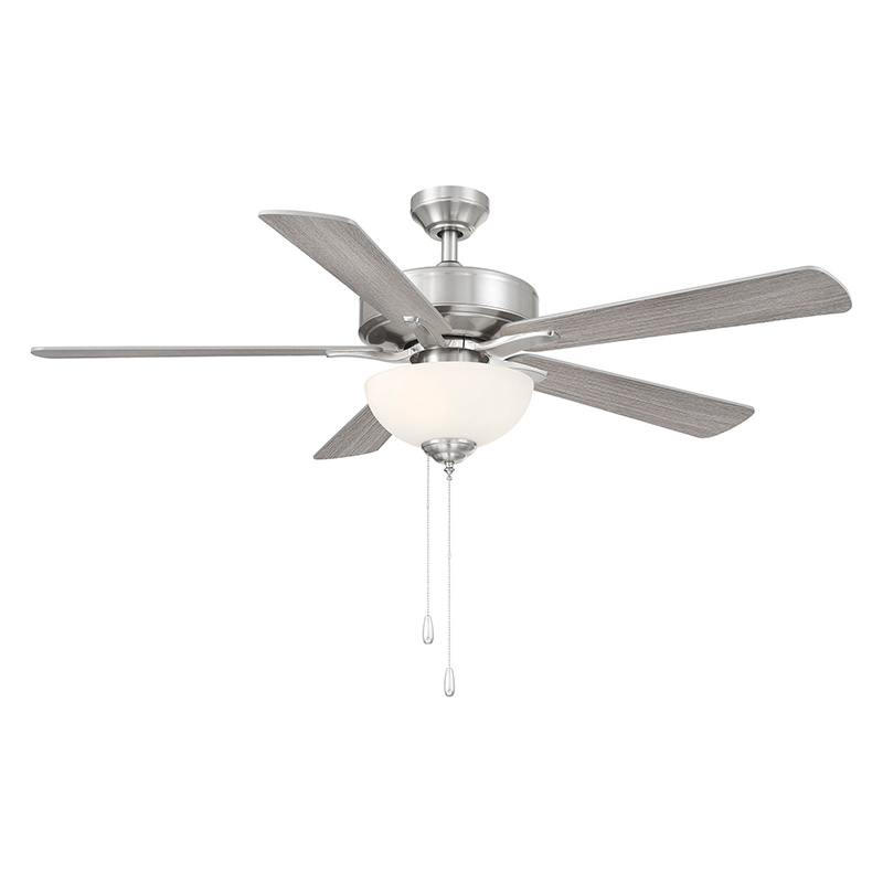 52" 5-Blade HES2 LED Ceiling Fan w/Bowl Light - Satin Nickel - Silver/Weathered Blades