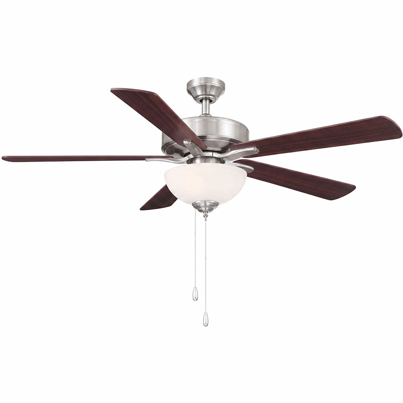 52" 5-Blade HES2 LED Ceiling Fan w/Bowl Light - Brushed Nickel - Rosewood/Dark Brown Blades
