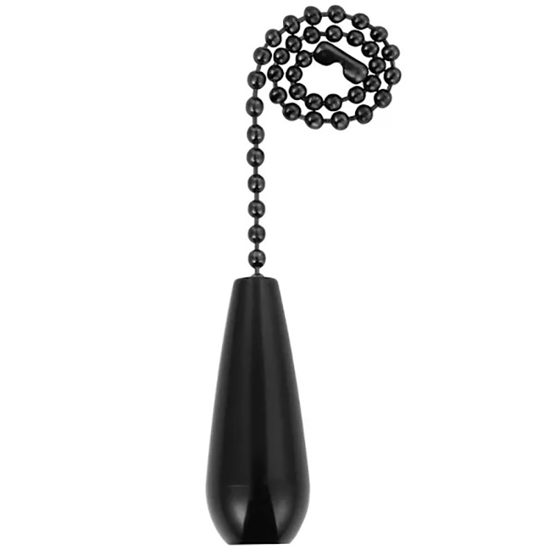 6" Matte Black Ceiling Fan Pull Knob with Black Chain - 4/pack