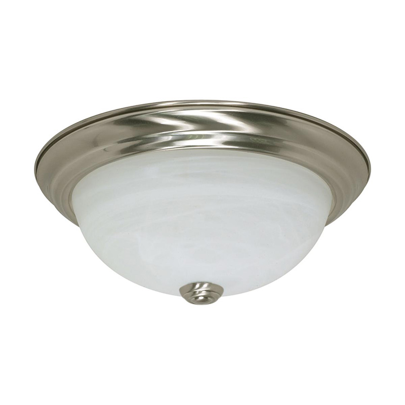 11" Flush Mount 2 Bulb Ceiling Fixture with Alabaster Glass - Satin Nickel