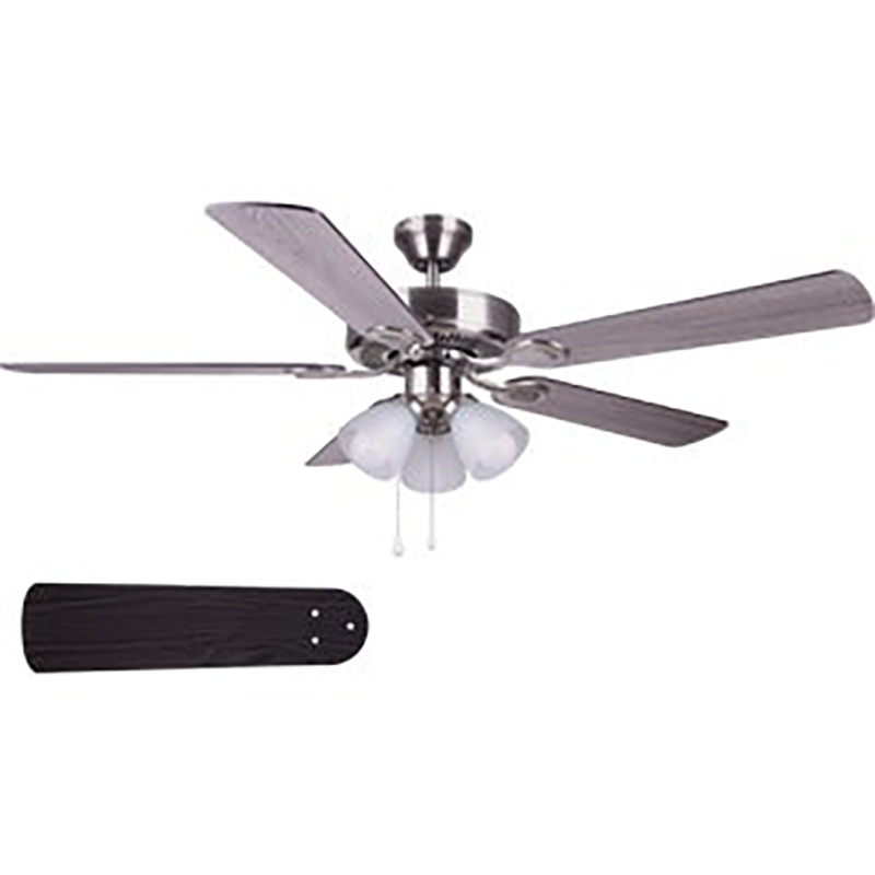 52" 5-Blade Home Impression Villa LED Ceiling Fan w/Light Kit - Satin Nickel - Weathered Oak/Midnight Ash Blades