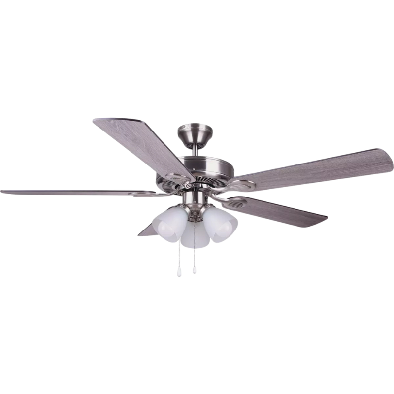 52" 5-Blade Home Impression Villa LED Ceiling Fan w/Light Kit - Satin Nickel - Blade-Oak/Ash