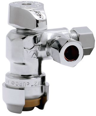 SharkBite 3-Way Angle Stop Valve - Quarter-Turn - 1/2" SB x 3/8" comp x 3/8" comp