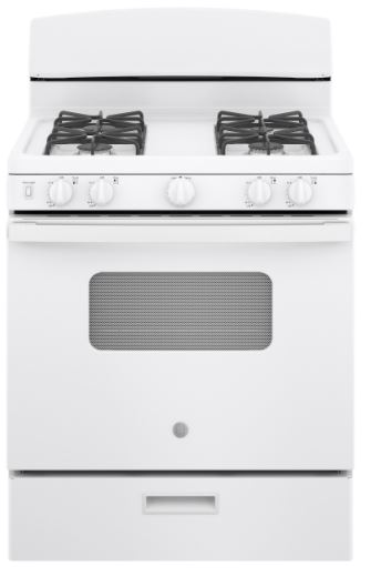 GE 30" Free Standing 4 Burner Front Control Gas Range - White