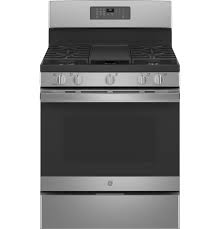 GE 30" Free Standing 5 Burner Gas Range - Stainless Steel/Black