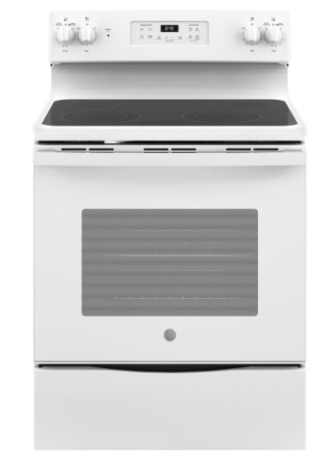 GE 30" Free Standing 5 Burner Glass Top Electric Range - White