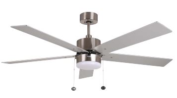 52" 5-Blade Modern Cylinder Ceiling Fan w/Light Kit - Satin Nickel - Blade-Silver/Walnut