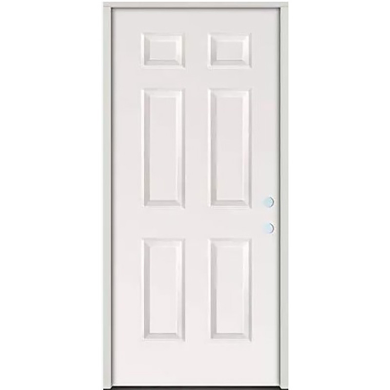 36" x 80" x 1-3/4" SC Primed 6 Panel Metal Pre-Hung Exterior Door Unit - 2 Bore - Right Hand