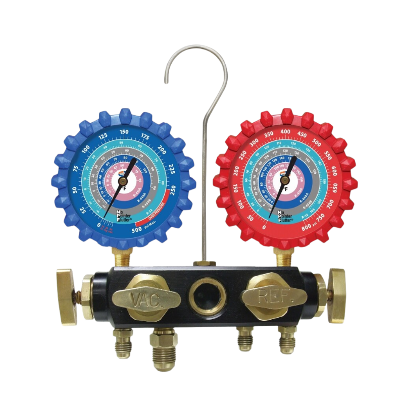 A2L 4 Valve Aluminum Manifold with 3-1/8" NPF Gauges - No Hoses