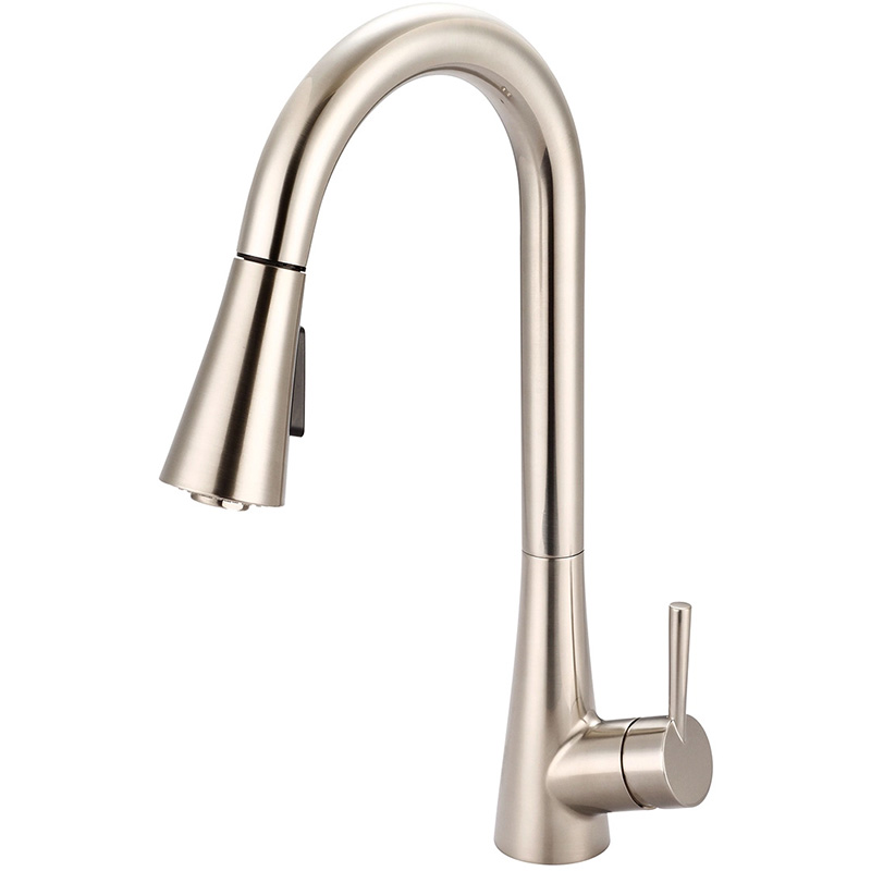 Olympia Single Handle Kitchen Faucet with Pull Down Sprayer - Satin Nickel