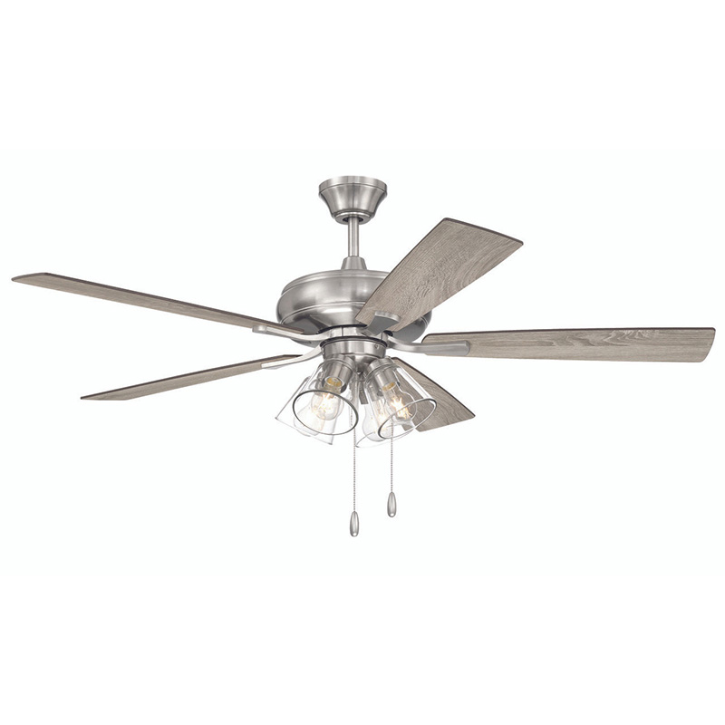 52" 5-Blade LED Ceiling Fan w/Light Kit - Satin Nickel - Walnut/Driftwood Blades