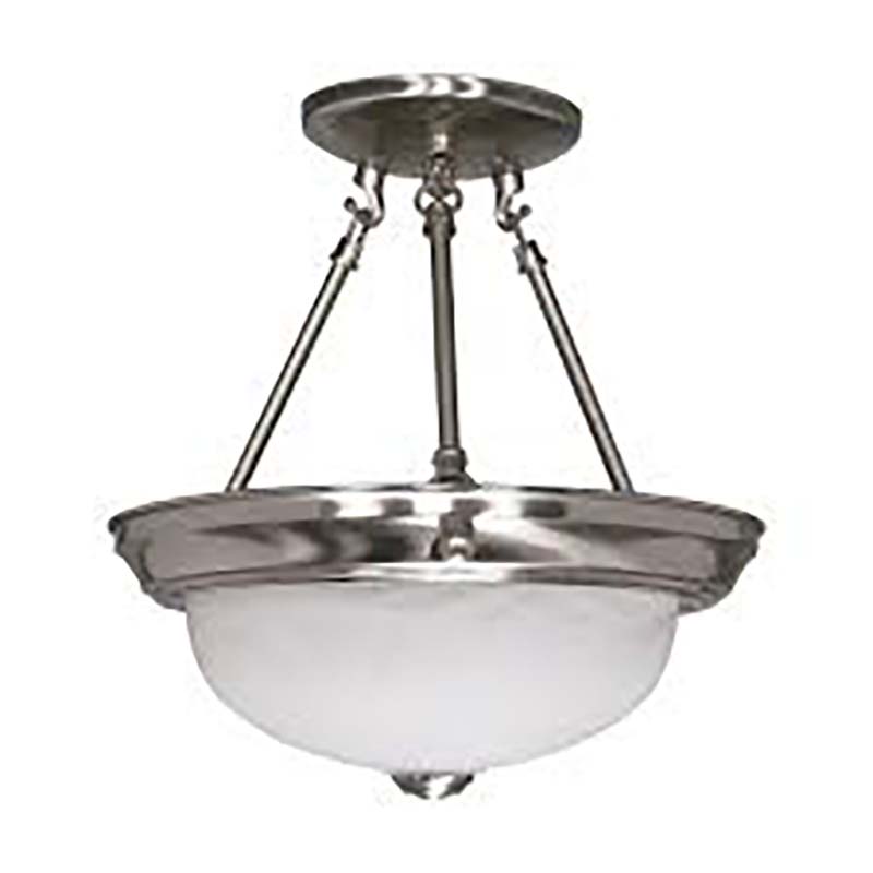 Semi Flush 2 Light Satin Nickel with Alabaster