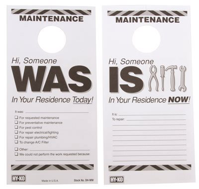 Maintenance Repair Door Tag