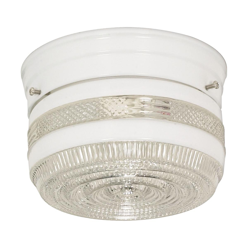 6" Flush Mount 1 Bulb Drum Ceiling Fixture with Crystal Accent Glass - White